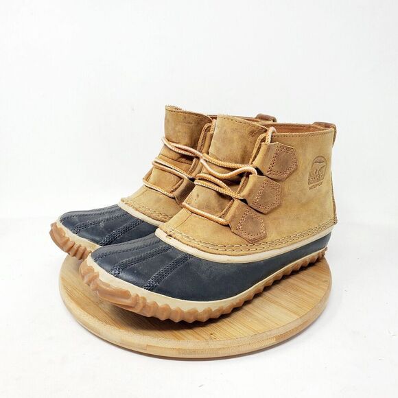 Sorel Out n About Womens 6.5 Duck Boots Brown Leather Lace Up Ankle Shoes - Picture 2 of 13